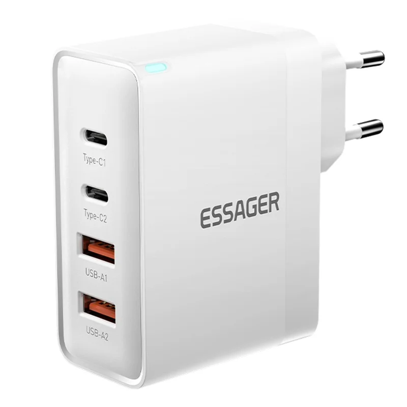 ESSAGER ES-CD37 100Вт быстрое зарядное устройство-адаптер с 2 USB-C и 2 USB-A многопортовая зарядная станция - Белый / Евровилка