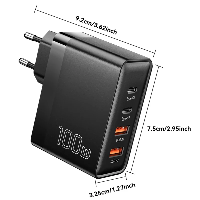ESSAGER ES-CD37 100Вт быстрое зарядное устройство-адаптер с 2 USB-C и 2 USB-A многопортовая зарядная станция - Белый / Евровилка