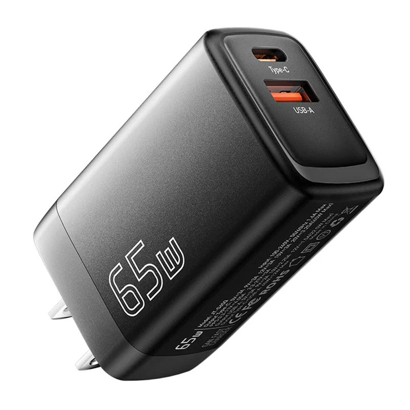 ESSAGER Gan 65W USB + Estación de Carga de Cargadores de Pared Tipo c Para Hogar, Oficina, Viaje - Negro / Enchufe de Ee. Uu.