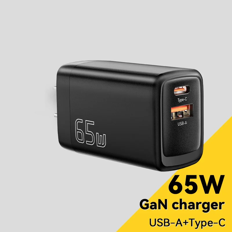 ESSAGER Gan 65W USB + Estación de Carga de Cargadores de Pared Tipo c Para Hogar, Oficina, Viaje - Negro / Enchufe de Ee. Uu.