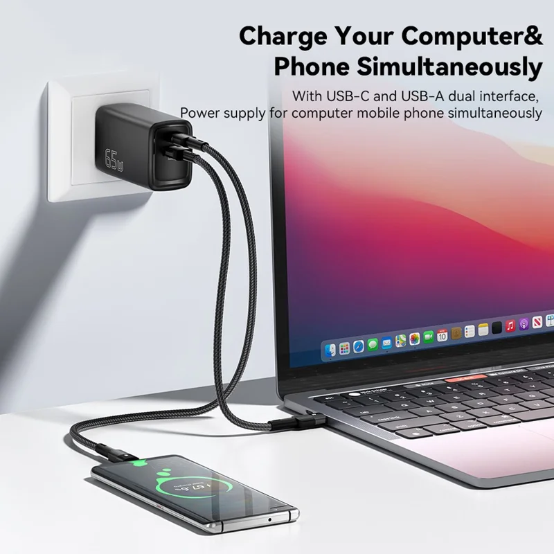 ESSAGER Gan 65W USB + Estación de Carga de Cargadores de Pared Tipo c Para Hogar, Oficina, Viaje - Negro / Enchufe de Ee. Uu.