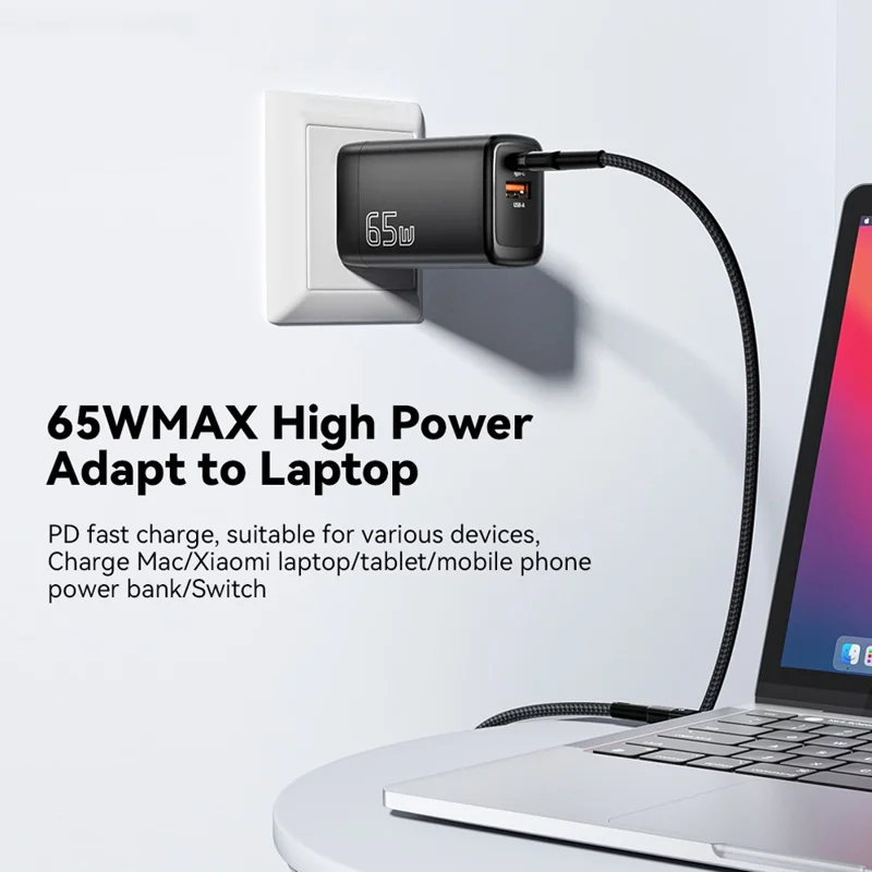 ESSAGER Gan 65W USB + Estación de Carga de Cargadores de Pared Tipo c Para Hogar, Oficina, Viaje - Negro / Enchufe de Ee. Uu.