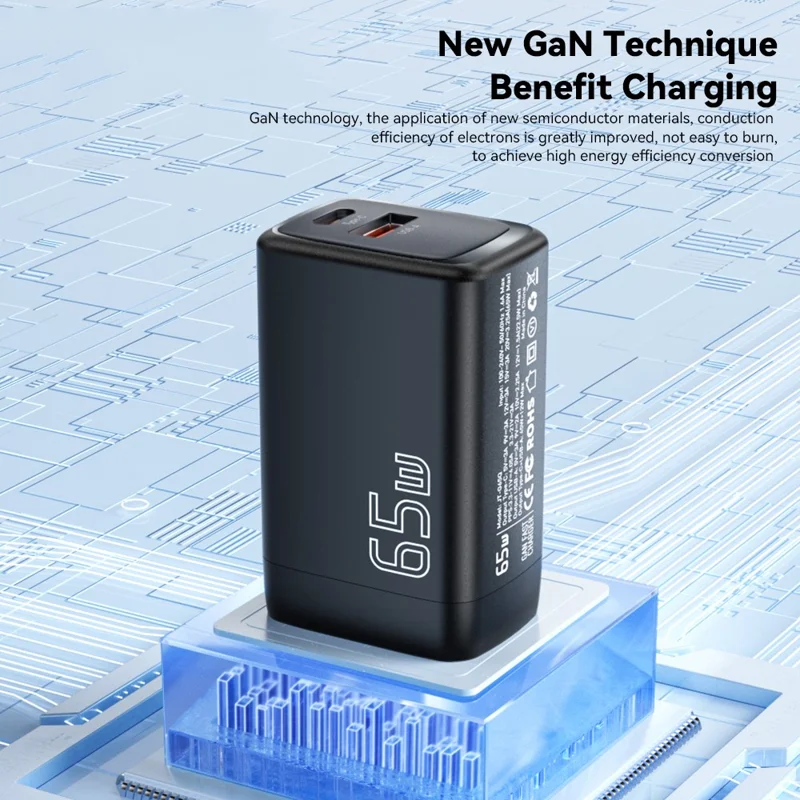 ESSAGER Gan 65W USB + Estación de Carga de Cargadores de Pared Tipo c Para Hogar, Oficina, Viaje - Negro / Enchufe de Ee. Uu.