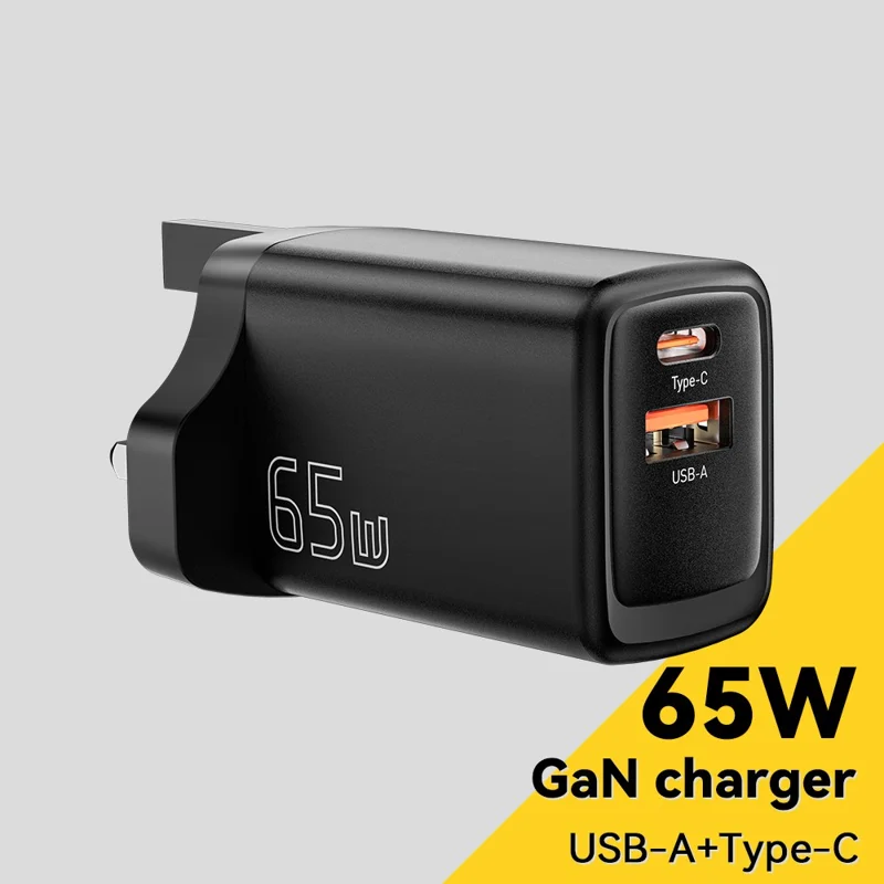 ESSAGER GaN 65W USB + Type-C Wall Charger Charging Station for Home, Office, Travel - Black / UK Plug