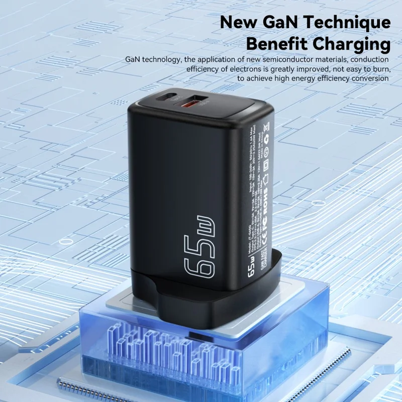 ESSAGER GaN 65W USB + Type-C Wall Charger Charging Station for Home, Office, Travel - Black / UK Plug