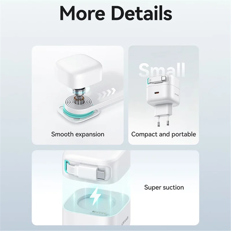 USAMS US-CC202 XMF Series PD 35W Type-C GaN Charger Magnetic Fast Charging Adapter with Retractable Type-C Cable, EU Plug - White