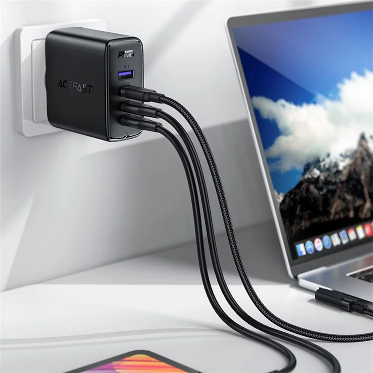 ACEFAST A37 PD 100W GaN Wandladegerät 3 Type-C + 1 USB-A Ladeadapter mit Type-C zu Type-C Kabel, EU-Stecker - Weiß