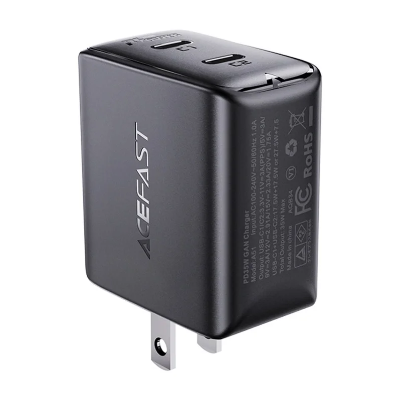 ACEFAST A51 PD 35W Wall Charger Dual Type-C GaN Phone Charging Adapter, US Plug