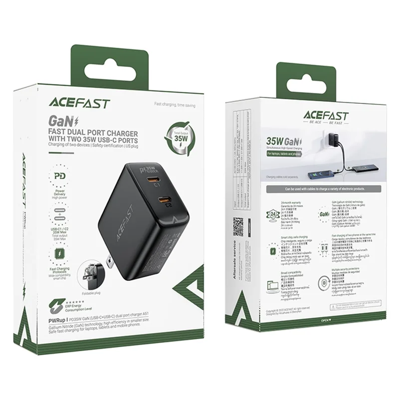 ACEFAST A51 PD 35W Wall Charger Dual Type-C GaN Phone Charging Adapter, US Plug