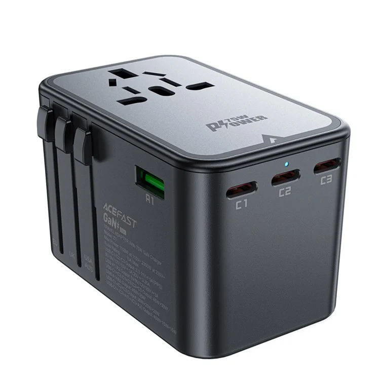 ACEFAST Z1 PD 75W Fast Charger 3 Type-C + 2 USB-A GaN Travel Power Socket with EU / UK / US / AU Plug
