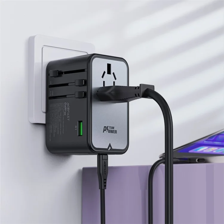 ACEFAST Z1 PD 75W Fast Charger 3 Type-C + 2 USB-A GaN Travel Power Socket with EU / UK / US / AU Plug