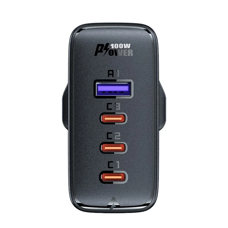ACEFAST A40 PD 100W GaN Fast Charger 3 Type-C + 1 USB-A Charging Adapter with Charging Cable, UK Plug - Black