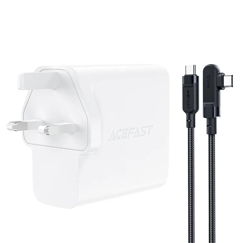 ACEFAST A40 PD 100W GaN Fast Charger 3 Type-C + 1 USB-A Charging Adapter with Charging Cable, UK Plug - White