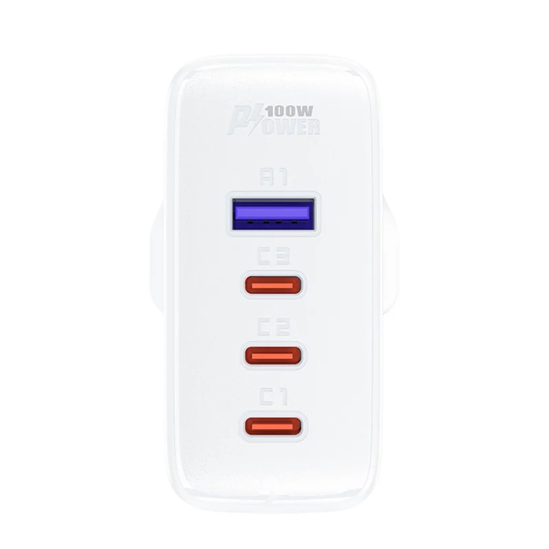 ACEFAST A40 PD 100W GaN Fast Charger 3 Type-C + 1 USB-A Charging Adapter with Charging Cable, UK Plug - White
