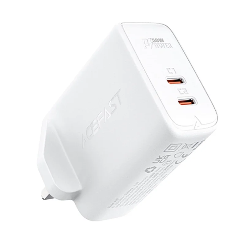 ACEFAST A32 PD 50W Fast Charging Block Dual Type-C Port GaN Wall Charger, UK Plug - White