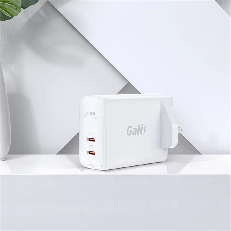 ACEFAST A32 PD 50W Fast Charging Block Dual Type-C Port GaN Wall Charger, UK Plug - White