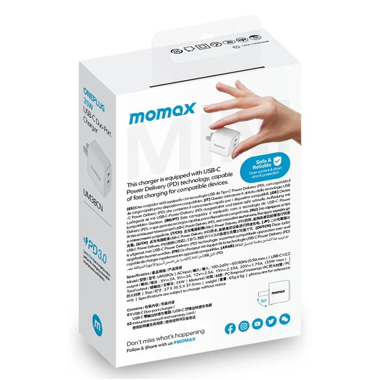MOMAX UM38CN Gan PD 35W Schnellladegeräteadapter Dual Usb-c 