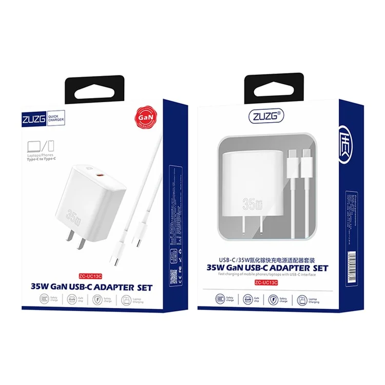 ZUZG-UC13C 35W GaN Adattatore USB-C Set Caricabatterie Rapido con Cavo Type-C a Type-C per Laptop e Telefono 