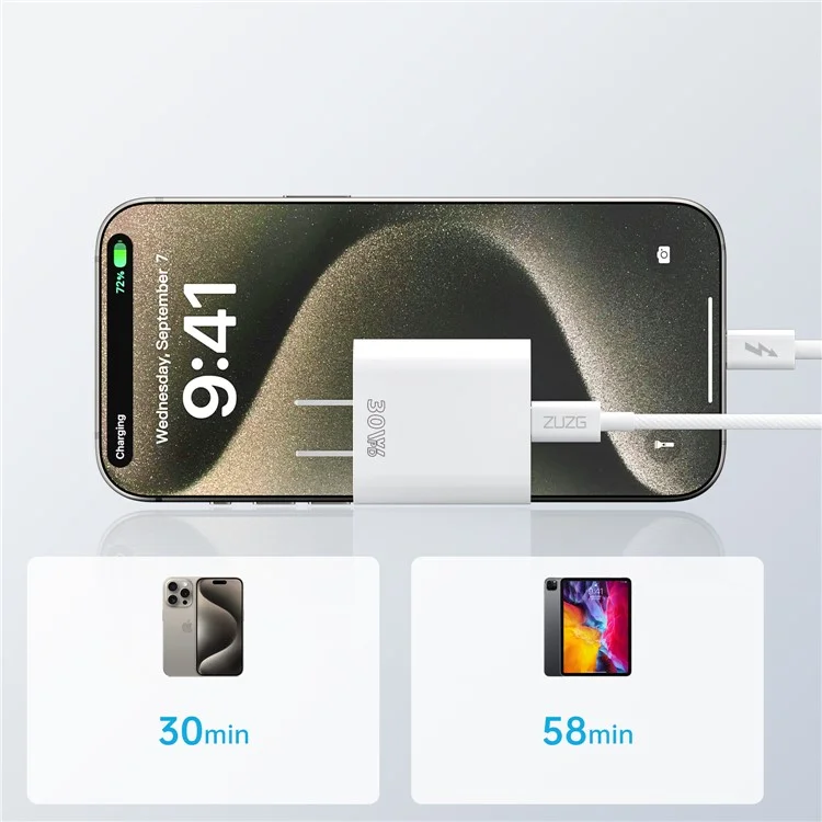 ZUZG PD30C PD 30W USB-C Fast Charger Set con cavo USB-C a USB-C da 1m per la serie iPhone 15