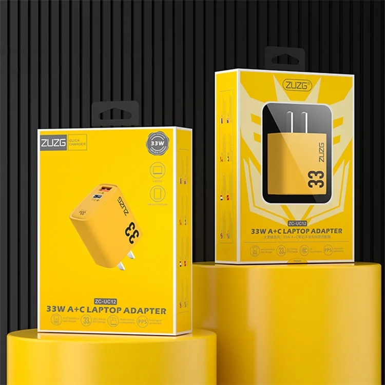 Сетевое зарядное устройство ZUZG ZC-UC12 PD 33 Вт Type-C + USB, PC+ABS, для быстрой зарядки телефонов и ноутбуков, со штекером CN