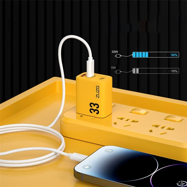 Сетевое зарядное устройство ZUZG ZC-UC12 PD 33 Вт Type-C + USB, PC+ABS, для быстрой зарядки телефонов и ноутбуков, со штекером CN