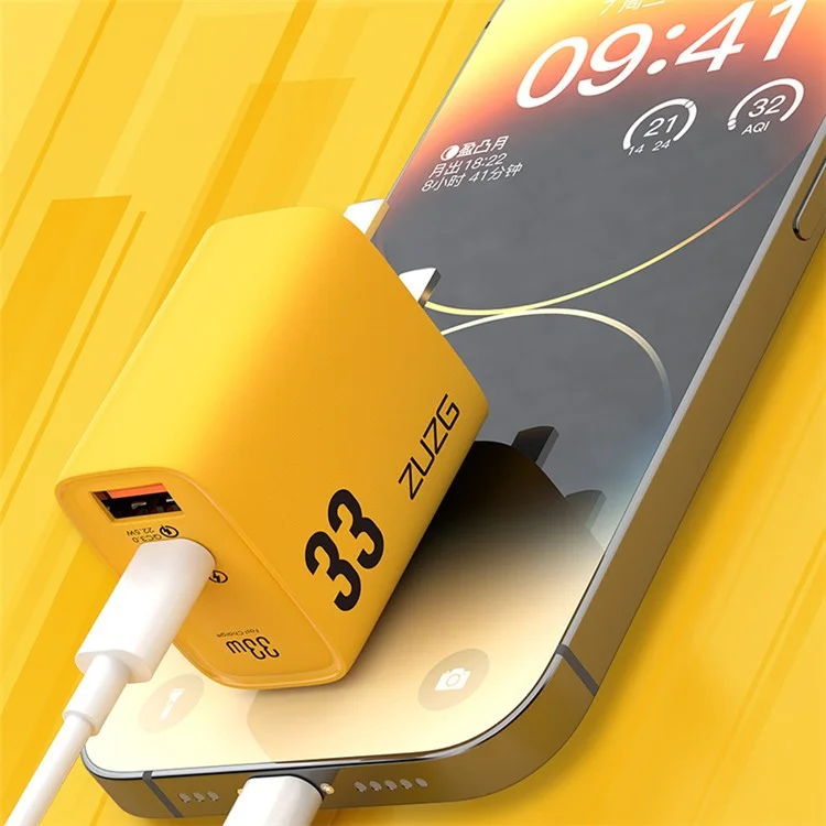 Сетевое зарядное устройство ZUZG ZC-UC12 PD 33 Вт Type-C + USB, PC+ABS, для быстрой зарядки телефонов и ноутбуков, со штекером CN