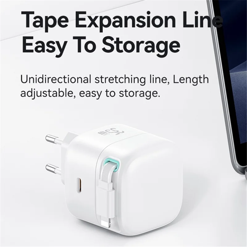 USAMS US-CC209 PD 35W GaN wandlader Dubbele USB-C snellader met iP magnetische intrekbare kabelmodule - Zwart / EU-stekker