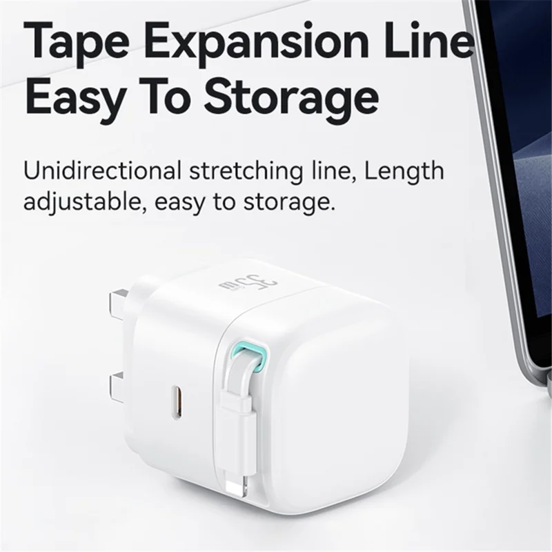 USAMS US-CC211 PD 35W Dual Output GaN Fast Charger with iP Magnetic Retractable Cable Module - Black / UK Plug