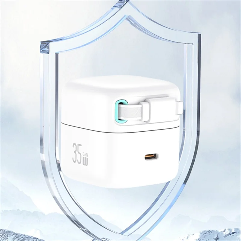 USAMS US-CC211 PD 35W Dual Output GaN Fast Charger with iP Magnetic Retractable Cable Module - Black / UK Plug