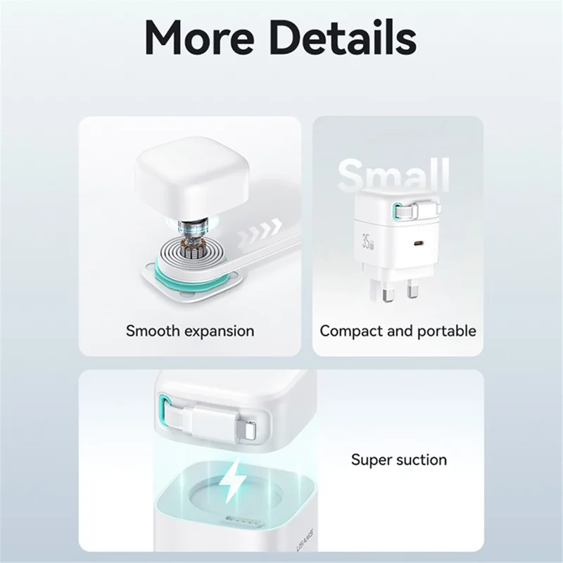 USAMS US-CC211 PD 35W Dual Output GaN Fast Charger with iP Magnetic Retractable Cable Module - Black / UK Plug