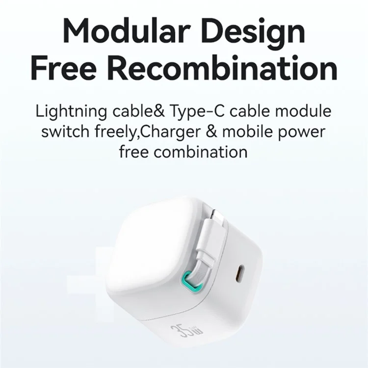 USAMS US-CC205 PD 35W GaN Fast Charger Dual USB-C Port Power Adapter with Magnetic Retractable Type-C Cable - Blanco / Enchufe Estándar Chino