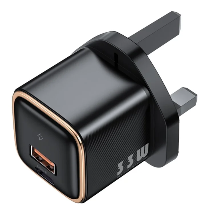 KUULAA KL-CD65 33W GaN 2-Port Fast Charger Mini USB-A+Type-C Wall Charger Adapter - Prise UK