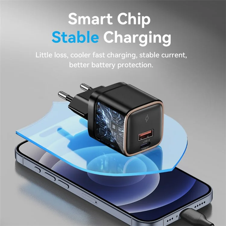 KUULAA KL-CD65 33W GaN 2-Port Fast Charger Mini USB-A+Type-C Wall Charger Adapter - Prise UK