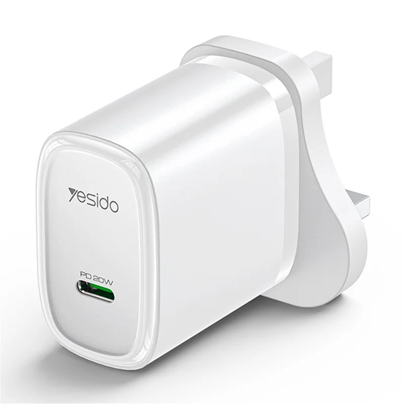 YESIDO UK Plug PD 20W Single Type-C Powerport Block Charger Compact Wall Charger - White
