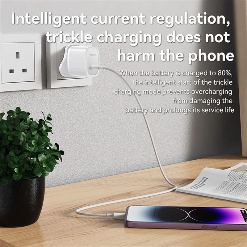 YESIDO UK Plug PD 20W Single Type-C Powerport Block Charger Compact Wall Charger - White