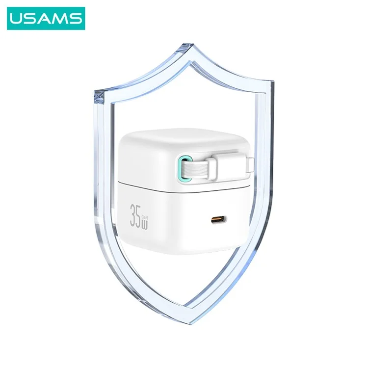 USAMS US-CC212 XMF Series PD 35W GaN Fast Charger mit 8-Pin magnetischem Rückzugskabel, CN-Stecker - Weiß