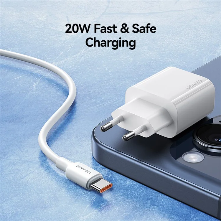 USAMS CC226 T65 PD 20W Fast Charger Power Adapter for iPhone 8-15, EU Plug