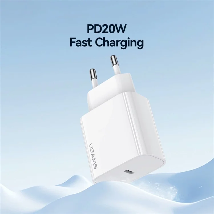 USAMS CC226 T65 PD 20W Adaptador de Energia do Carregador Rápido Para Iphone 8-15, Plugue da ue