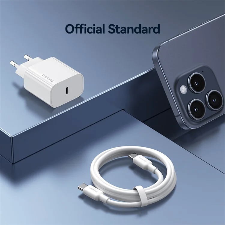 USAMS CC226 T65 PD 20W Fast Charger Power Adapter for iPhone 8-15, EU Plug