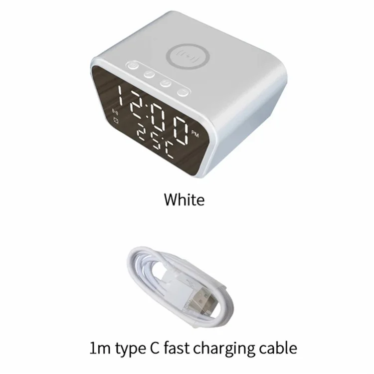 CPEF-127 Réveil Numérique sans Fil avec Chargeur Wireless 15W, Affichage de la Température pour la Chambre - Noir
