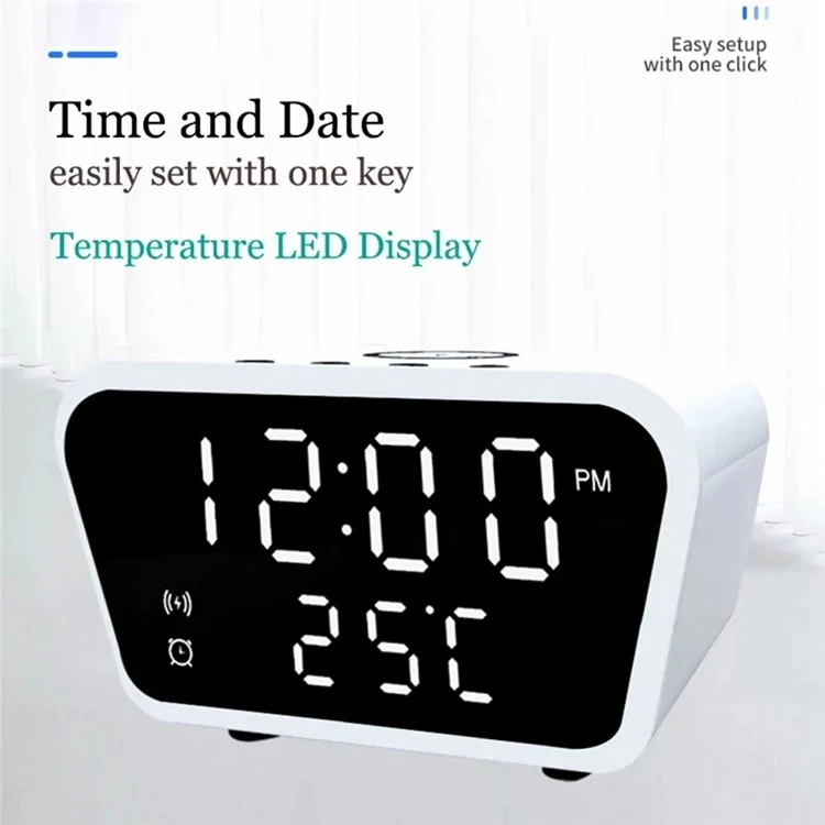 CPEF-127 Réveil Numérique sans Fil avec Chargeur Wireless 15W, Affichage de la Température pour la Chambre - Noir