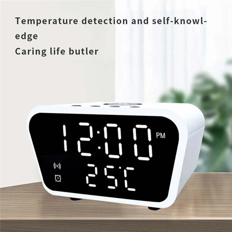 CPEF-127 Réveil Numérique sans Fil avec Chargeur Wireless 15W, Affichage de la Température pour la Chambre - Noir