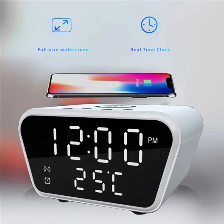 CPEF-127 Réveil Numérique sans Fil avec Chargeur Wireless 15W, Affichage de la Température pour la Chambre - Noir