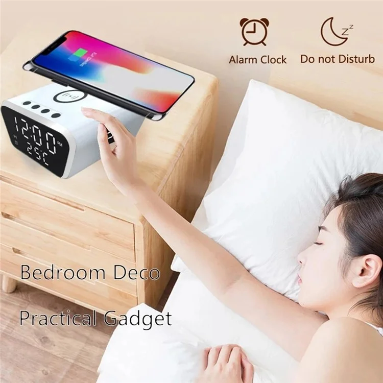 CPEF-127 Réveil Numérique sans Fil avec Chargeur Wireless 15W, Affichage de la Température pour la Chambre - Noir