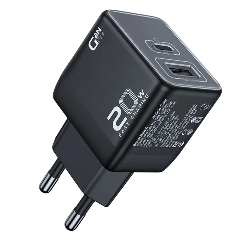 XUNDD XDCH-065 20W Fast Charging Block Type-C+USB-A GaN Power Adapter - EU Plug