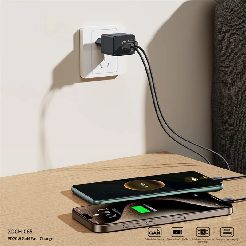 XUNDD XDCH-065 20W Fast Charging Block Type-C+USB-A GaN Power Adapter - EU Plug