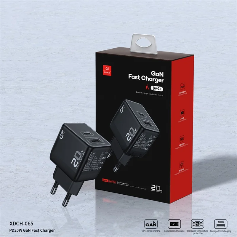XUNDD XDCH-065 20W Fast Charging Block Type-C+USB-A GaN Power Adapter - EU Plug