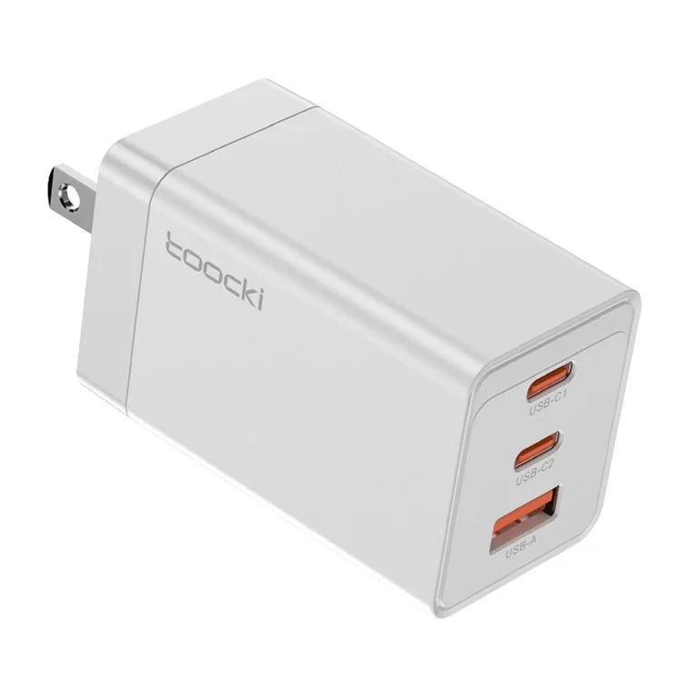 TOOCKI PD 67W Fast Charging Adapter Dual Type-C+1 USB-A GaN Wall Charger - White / US Plug