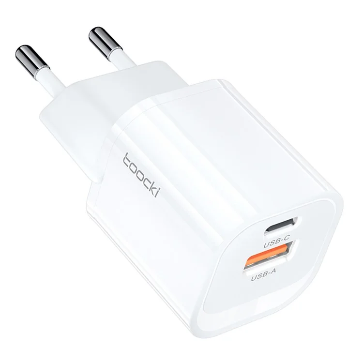 TOOCKI USB-A + Type-C Dual Ports PD 33W Fast Charger Portable GaN Power Adapter - Weiß / EU-Stecker