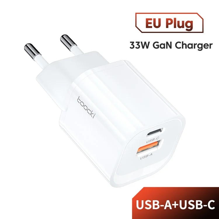 TOOCKI USB-A + Type-C Dual Ports PD 33W Fast Charger Portable GaN Power Adapter - Weiß / EU-Stecker